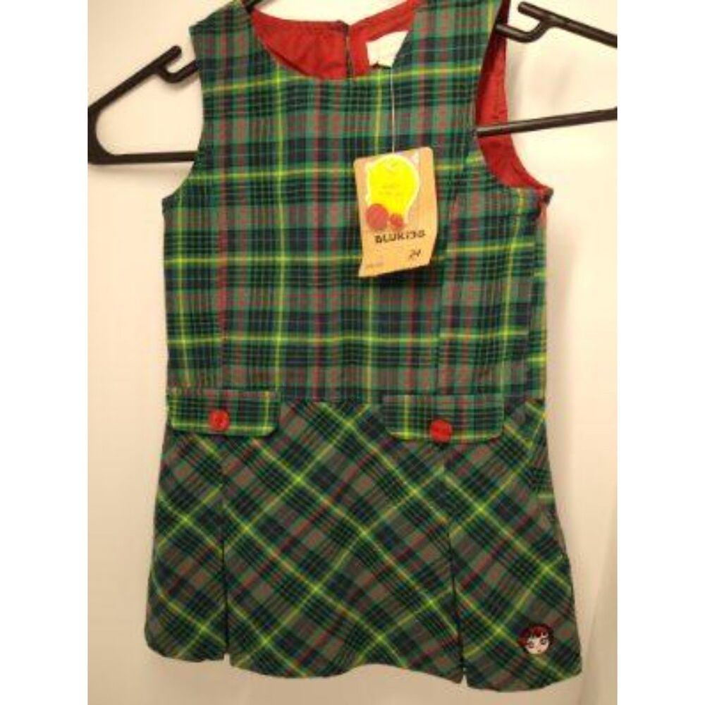 NWT Blukids Abito Girls Tartan In Wonderland Plaid Jumper Dress Sz 24 month